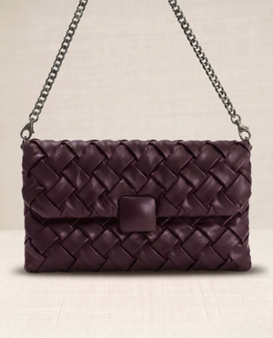 Burgundy Woven Handle Bucket Bag