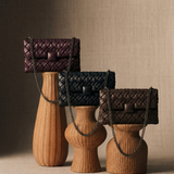 Burgundy Woven Handle Bucket Bag