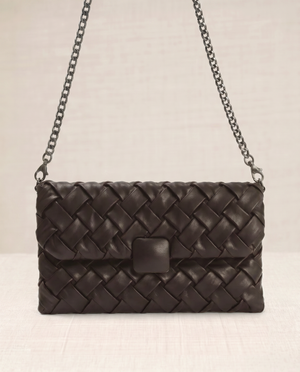 Burgundy Woven Handle Bucket Bag