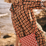 Black Embroidered Palms Top and Skirt Set