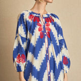 Vestido Kurta ZigZag Bordado Azul