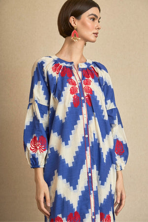Vestido Kurta ZigZag Bordado Azul