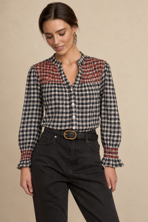Blusa Vichy Bordada Negro