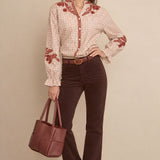 Blusa Cuadros Bordada Burdeos