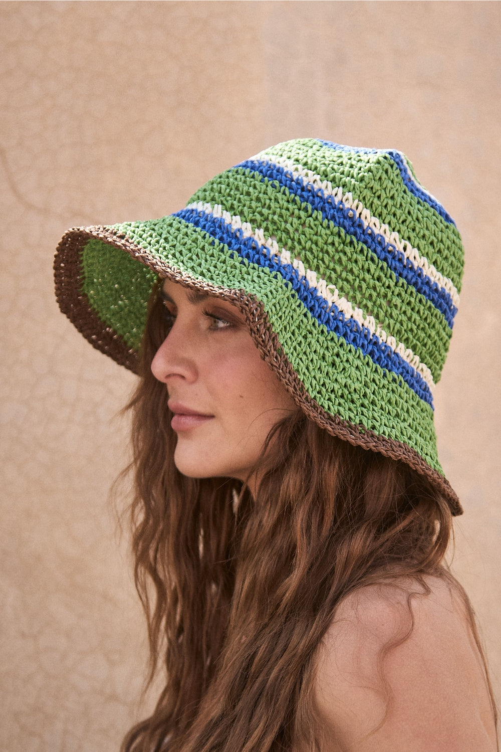 Gorro Rafia Rayas Verde