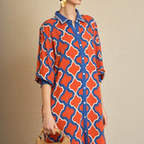 Red Geometrical Shirt Dress