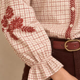 Blusa Cuadros Bordada Burdeos