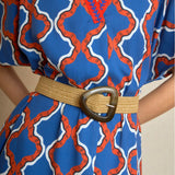 Vestido Cuello V Geometrías Azul