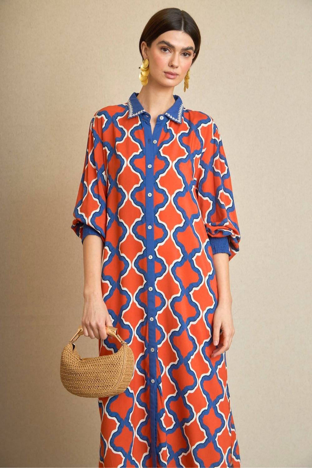 Vestido Camisero Geometrías Rojo