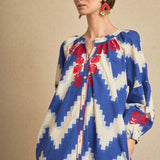 Vestido Kurta ZigZag Bordado Azul