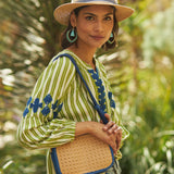 Embroidered Gingham Blouse Yellow/Blue