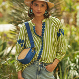 Embroidered Gingham Blouse Yellow/Blue