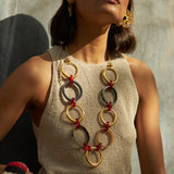 Collar Largo Argollas Resina Rojo
