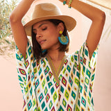 Vestido Cuello V Rombos Verde