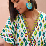 Vestido Cuello V Rombos Verde