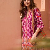 Vestido Kurta Ondas Bordada Fucsia