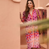 Vestido Kurta Ondas Bordada Fucsia