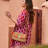 Vestido Kurta Ondas Bordada Fucsia