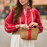 Bolso Mano Cinta Bordada Rojo