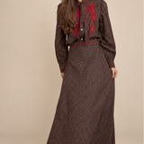Red Embroidered Check Skirt