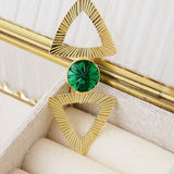 Green semiprecious stone triangle brooch