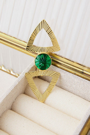 Green semiprecious stone triangle brooch