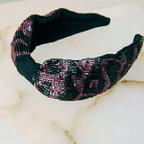 Embroidered Headband Animal Print Blue