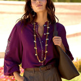 Purple Boho Embroidered Blouse