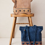Leather Shopper Bag with Ethnic Embroidery