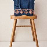 Leather Shopper Bag with Ethnic Embroidery