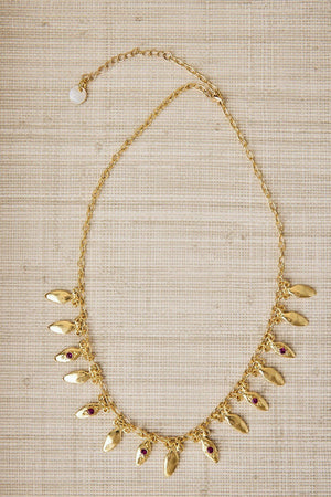 Fuchsia Brass Stone Teardrop Necklace