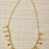 Green Teardrop Stone and Brass Necklace