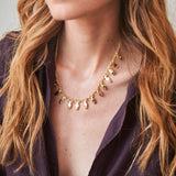 Green Teardrop Stone and Brass Necklace