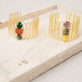 Pulsera piedras semipreciosas y latón Verde/Naranja/Gris