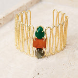 Pulsera piedras semipreciosas y latón Verde/Naranja/Gris