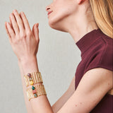 Pulsera piedras semipreciosas y latón Amarillo/Gris/Morado