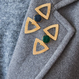 Green semiprecious stone triangle brooch