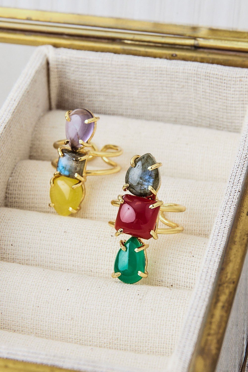 Anillo trío piedras semipreciosas