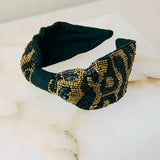 Embroidered Headband Animal Print Gold