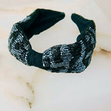 Embroidered Headband Animal Print Blue