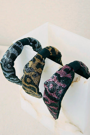 Embroidered Headband Animal Print Blue