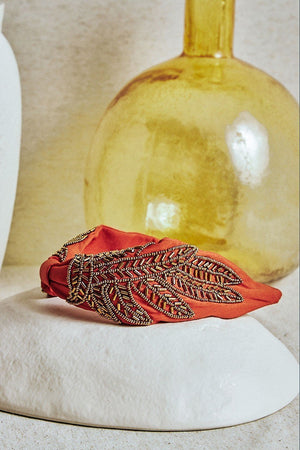 Diadema Bordada Hojas Naranja