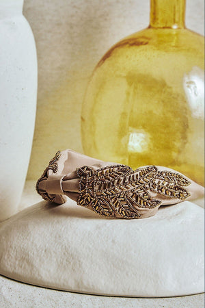 Diadema Bordada Hojas Beige