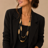 Collar largo doble de asta negro y dorado