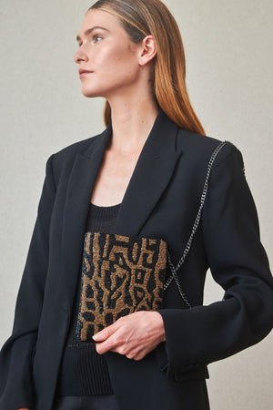 Animal Print Bag with Embroidered Resin Animal Print Gold