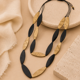 Collar largo doble de asta negro y dorado