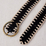 Leather Belt with Black Crochet Trim