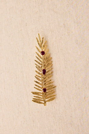 Broche Hoja con Cristales Rojo