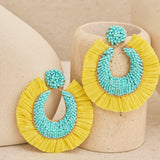 Fuchsia Raffia Fan Earring
