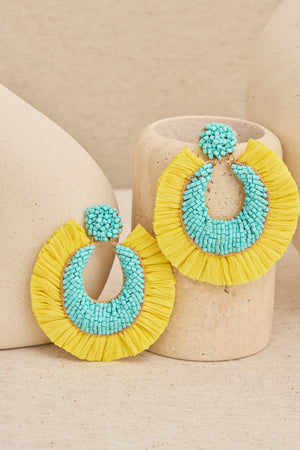 Fuchsia Raffia Fan Earring
